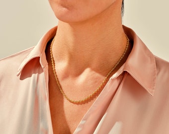 14k Solid Gold 2.5mm Rope Chain Necklace / Bold Gold Chain Necklace For Women / Minimalist Gold Rope Chain Necklace for Her