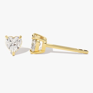 14k Genuine Gold Diamond Earrings / Heart Earrings With Diamonds / Diamond Earrings In Rose Gold, Yellow Gold and White Gold