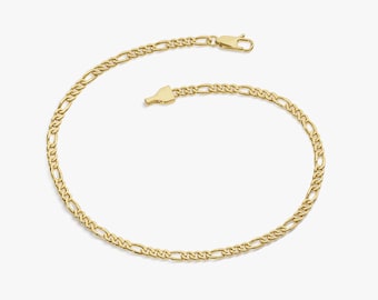 14k Gold Italian Figaro Chain Bracelet / Sleek Minimalist Bracelet For Her / Link Chain Gold Bracelet Women / 2.5mm Figaro Layering Bracelet