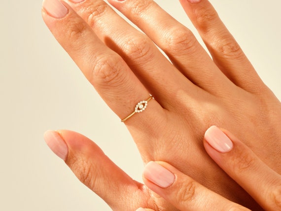 Diamond Evil Eye Ring 14k Solid Gold Evil Eye Ring Good Luck Ring Dainty Minimalist Diamond Ring for Women Boho Jewelry Gift Etsy Canada