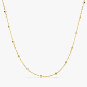 14k Gold Chain and Ball Necklace / Dainty Solid Gold Beaded Chain For Her / Minimalist Link Chain Necklace for Women / Birthday Gift