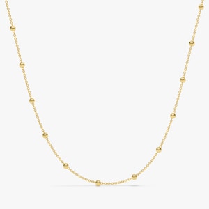 14k Gold Chain and Ball Necklace / Dainty Solid Gold Beaded Chain For Her / Minimalist Link Chain Necklace for Women / Birthday Gift