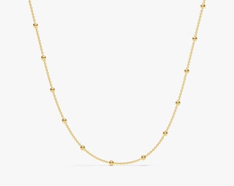 Collier de chaîne et de boule en or 14k / Chaîne perlée en or massif délicat pour elle / Collier de chaîne de maillon minimaliste pour femmes / Cadeau d’anniversaire