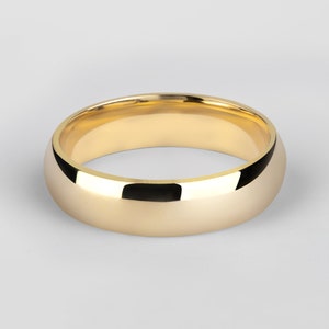14k Yellow Gold Band (5mm) / Classic Dome / Polished / Comfort Fit / Men's Women's Wedding Band / Simple Plain Wedding Ring