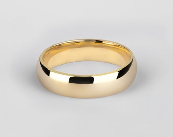 18k Yellow Gold Band (5mm) / Classic Dome / Polished / Comfort Fit / Men's Women's Wedding Band / Simple Plain Wedding Ring
