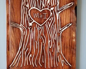 Personalized Wedding 5th Anniversary Wood Laser Engraved Epoxy Resin Tree Sign Gift