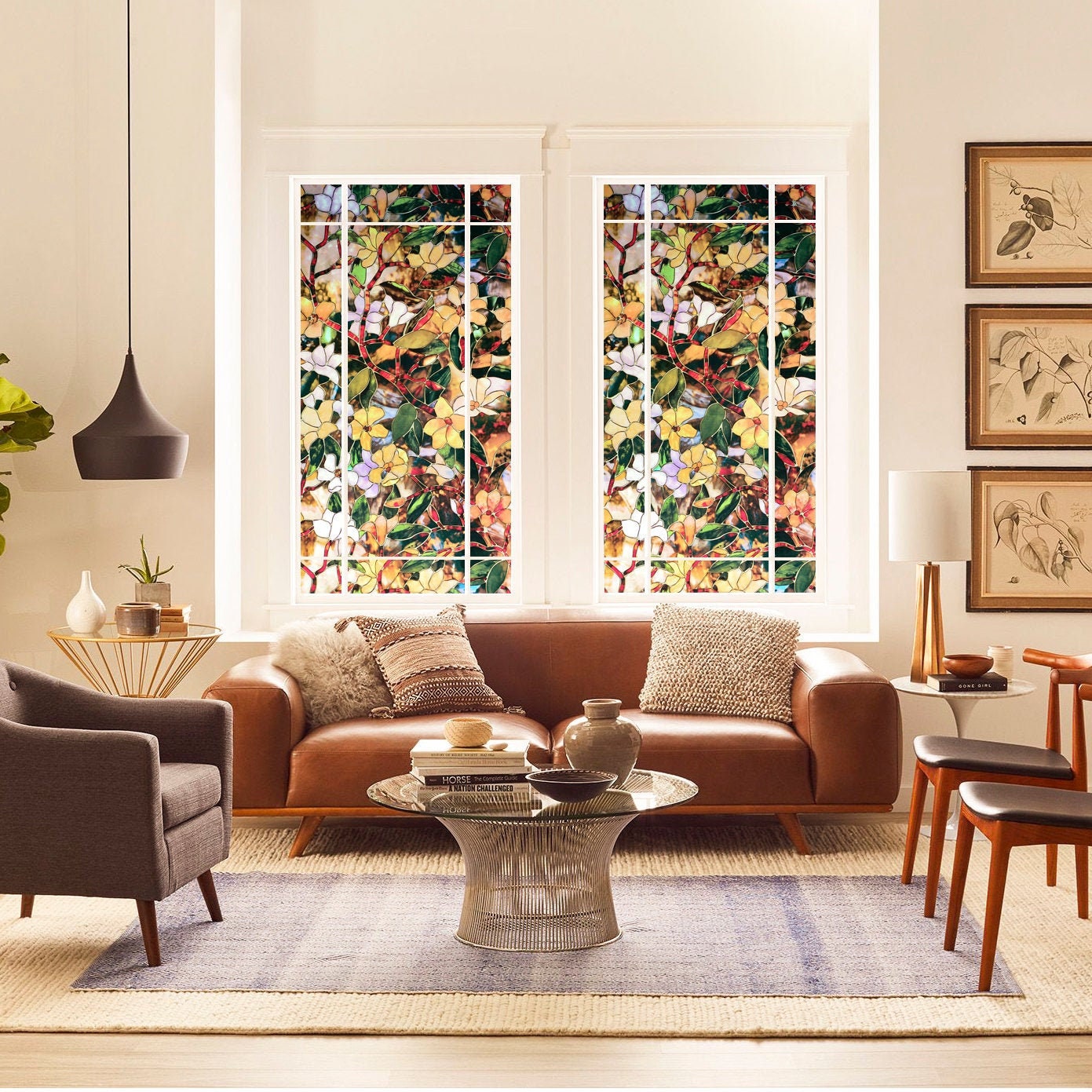 Floral Magnolia Window Film Static Privacy Stained Glass Decor Cling Films Vinyl Floral Magnolia Window Film Static Privacy Stained Glass Decor Cling Films Vinyl