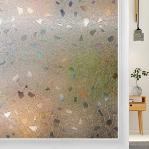 Window Film Stained Glass Window Privacy Film Static Cling Removable Window Film for Home Bathroom Kitchen Office (3D Gravels)