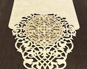 Ruya Oriental Cutout Velvet Table Runner Set: Elegant Dining Decor