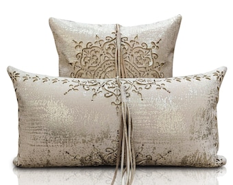 Damask Pillow Cover: Handmade Velvet & Faux Leather Throw Pillow
