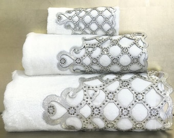 Mihrace Towel Set | Elegant Luxury Decorative Designer Towels | Stylish Bathroom & Spa Towel Set | Organic Bamboo Turkish Towels