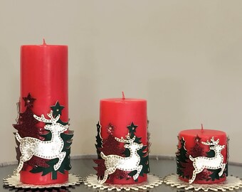Handmade Deer Candle Set: Christmas Decor, Set of 3 with Coasters