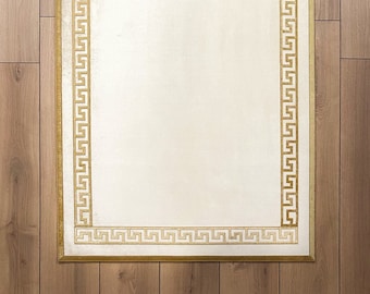 Greek Key Pattern Rug: Handmade Velvet Anti-Slip Floor Mat
