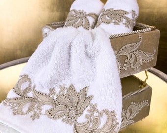 European Embroidery Lace Towel Box Set: Organic Turkish Cotton, Handmade