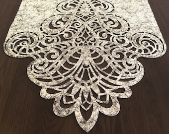 Luxury Velvet Table Runner Set: Gold Foil Curly Cutout Design