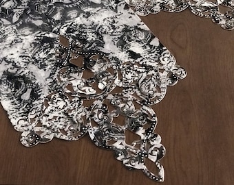 Luxury Velvet Table Runner Set: Curly Cutout Design, Rhinestone Detail