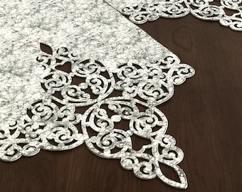 Luxury Velvet Table Runner Set: Cutout Design, Crystal Rhinestones
