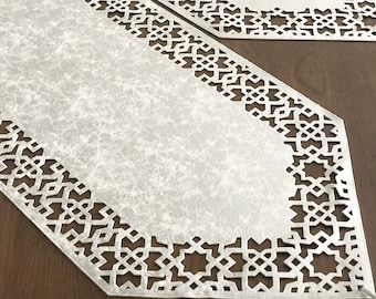 Handmade Velvet Table Runner Set: Modern Geometric Cutout, Elegant Dining Decor