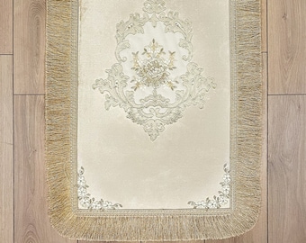 Elegant Turkish Rug: Velvet Floral Embroidery, Anti-Slip Fringe Mat
