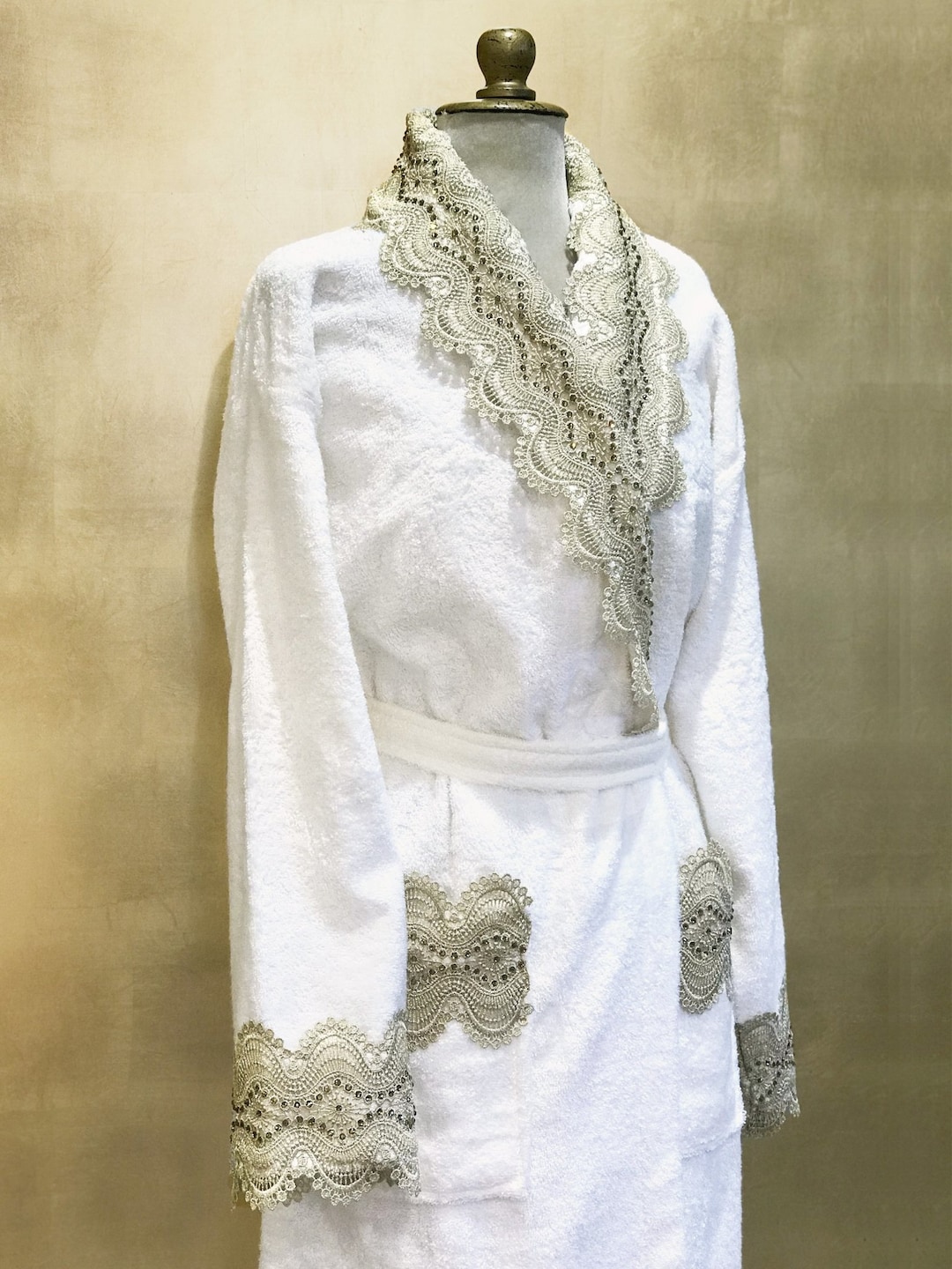Presidential Turkish Robe Handmade Organic Bamboo Bathrobe: Turkish Cotton Lace Lounge Robe - Etsy