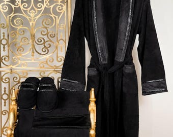 Bora Premier Black Bathrobe, Men&#39;s Luxury Turkish Bathrobe, Organic Soft Bamboo Plush Handmade SPA Robe, Warm & Elegant Lounge Dressing Gown