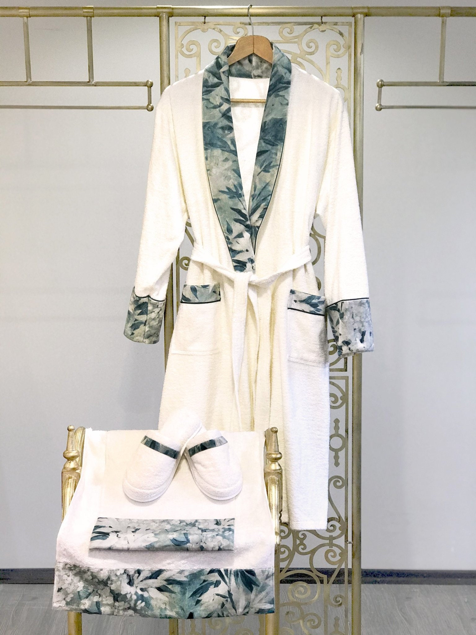 Lyla Turquoise Bathrobe (Her), Elegant & Luxurious Organic Bamboo Turkish Bathrobe, Super Soft Plush Handmade Robe, Lounge Dressing Gown