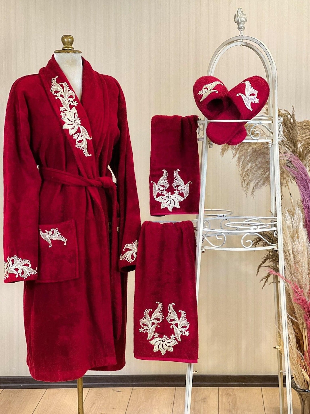 Deva Red Luxury Bathrobe Set | European Vintage Embroidered Turkish ...