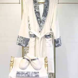 Ela Gray Bathrobe (His), Elegant & Luxurious Organic Bamboo Turkish Bathrobe, Super Soft Plush Handmade Robe, Lounge Dressing Gown