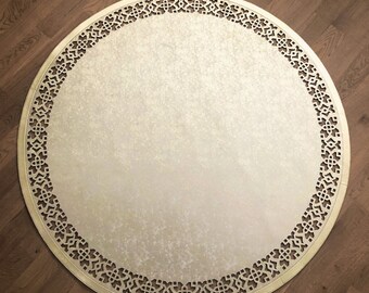 Round Ottoman Rug: Modern Luxe Turkish Style, Anti-Slip Leather Area Rug