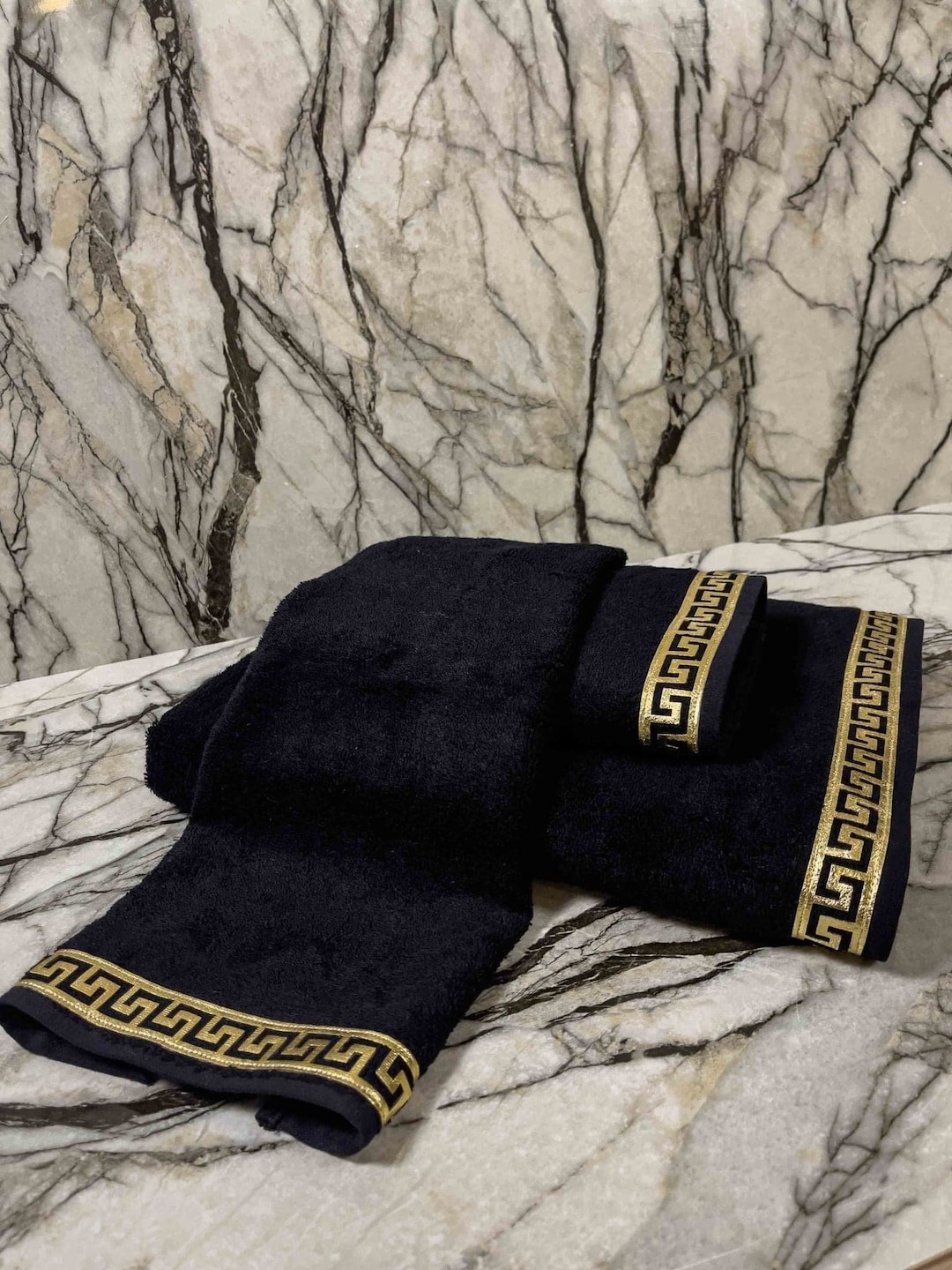 Anka Greek Key Pattern Black Towel Set Elegant Luxury Decorative Towels Stylish Spa Towels Organic Bamboo Turkish Bath Towel Set Etsy UK
