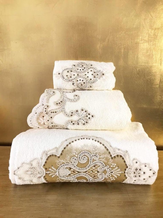 Idil Towel Set Luxury Decorative Towels Embroidery Lace Towels Bath Towel  Set Elegant Spa Towels Organic Bamboo Turkish Towels 