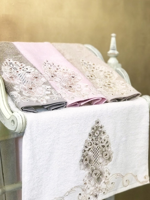 Idil Towel Set Luxury Decorative Towels Embroidery Lace Towels Bath Towel  Set Elegant Spa Towels Organic Bamboo Turkish Towels 