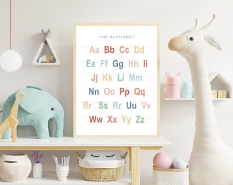 Druckbares Alphabet Poster, Abc Poster, Alphabet Buchstaben Lernposter, Vorschulposter Alphabet Wandkunst, Alphabet Chart