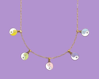 YIN YANG colorful choker | Woman Teen Girl | Charm choker | Yin yang jewelry | Moon sun pendant | Brass 24k gold plated | Colorful jewelry