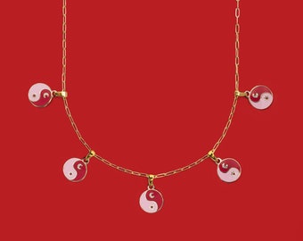 YIN YANG choker (pink and red) | Charm choker | Yin yang jewelry | Moon sun pendant | Brass 24k gold plated | Colorful jewelry | Woman Teen