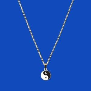 YIN YANG Necklace (black and white) | Woman Teen Girl | Charm necklace | Yin yang jewelry | Moon sun pendant |  Brass 24k gold plated