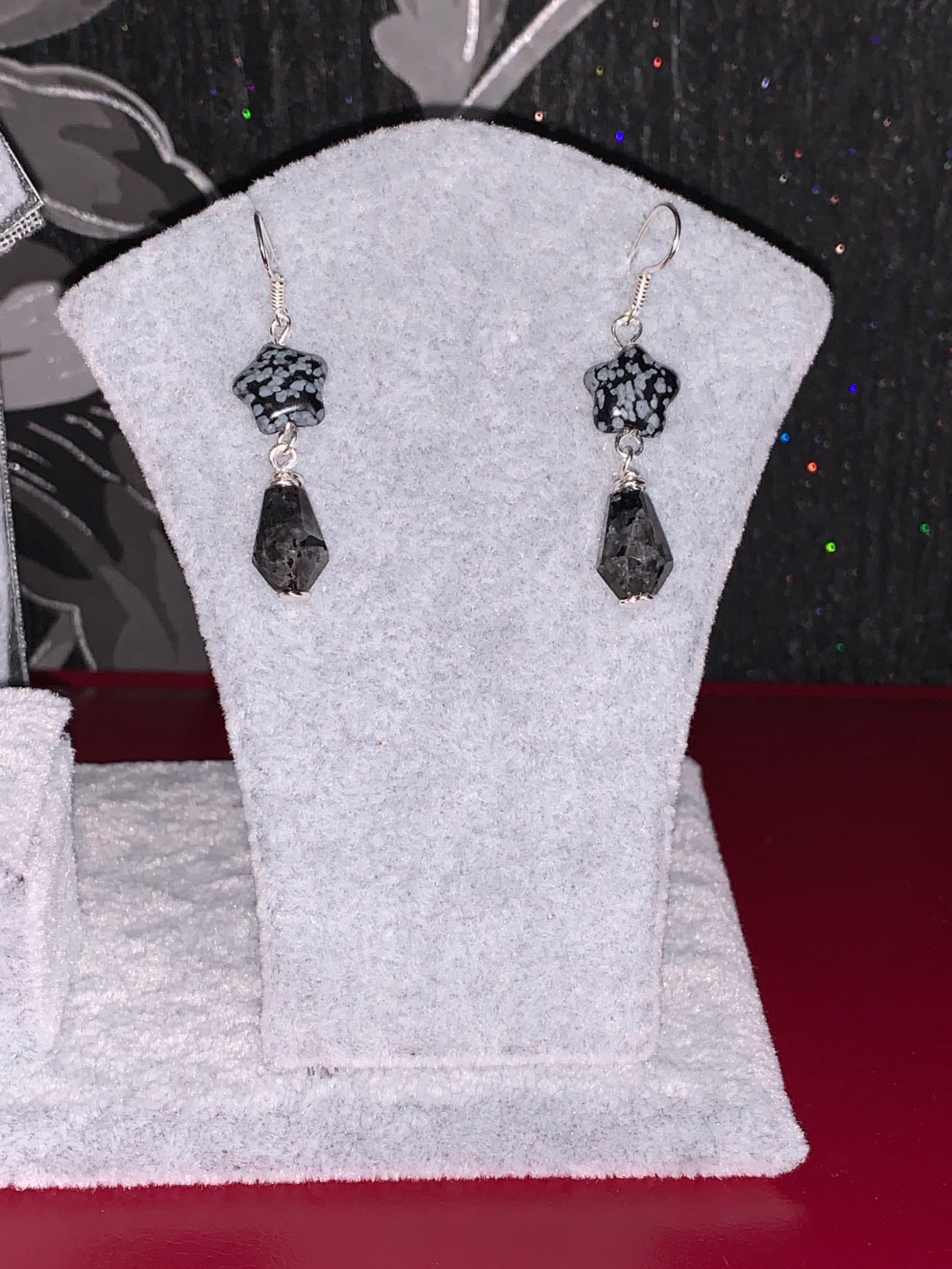 Boucles D'oreilles En Spirale Et Collier Assorti - Bijoux Faits Main En Argent Sterling - Design Flocon De Neige Bleu - Pour Femme