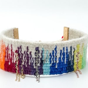 Rainbow Yarn Bracelet, Adjustable Handwoven Cuff, Tapestry Bracelet for Women, Colourful Stylish Cuff Bracelet, Mothers Day Gift