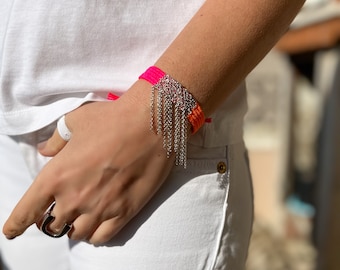 Tangy Neon Handwoven Bracelet, Unique Design Summer Essential, Adjustable Stylish Bracelet, Woman Bracelet, Beach Accessory, Girlfriend Gift