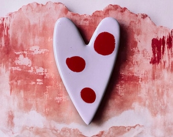 Soft Pink Ceramic Brooch, Charming Red Polka Dot Design, Handcrafted Lightweight Unisex Accessory, Playful Stylish Jewelry, Valentines Gift