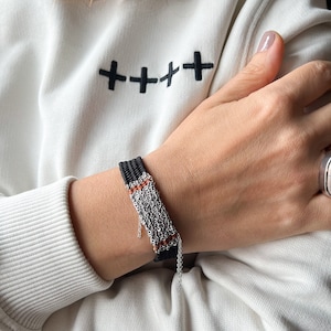 Smoky Black Handwoven Bracelet for Women, Unique Design Wristband, Boho Bracelet, Adjustable Loom Bracelet, Friendship Gift Idea