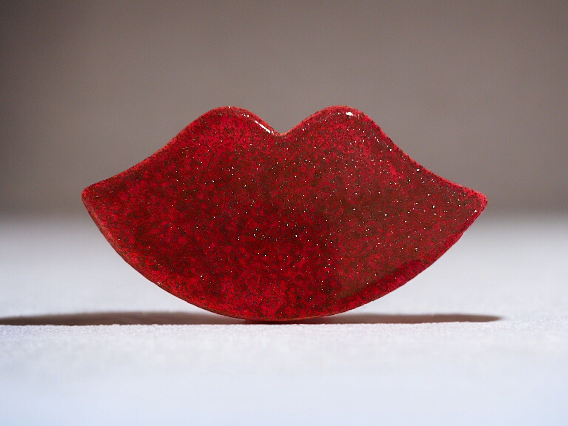 Glitter Ruby Red Lip Ceramic Brooch, Unique Design Brooch Pin, Statement Jewellery, Limoges Porcelain, Valentines Gift, Friendship Gift