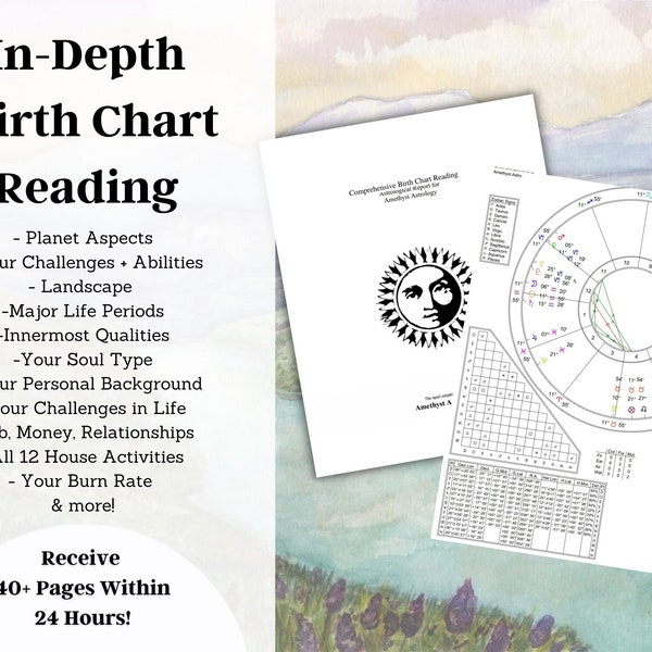 Lecture du thème astral natal complète + analyse approfondie, rapport de lecture du thème natal, cadeau personnalisé, remise des diplômes, livraison rapide