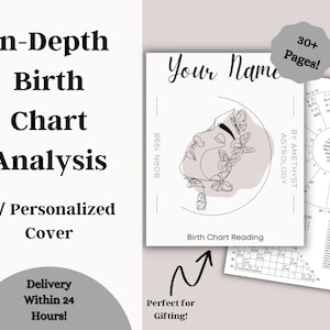 Thème natal complet + analyse approfondie, rapport de lecture personnalisé du tableau astrologique, cadeau personnalisé, cadeau de Saint-Valentin, livraison rapide