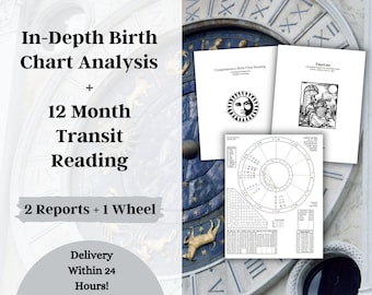Astrology: Natal Birth Chart + In Depth Analysis + 12 Month Predictions/Forecast Bundle