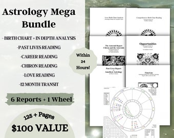 Astrology Comprehensive Mega Bundle: Natal Birth Chart + In-Depth Analysis, Career Reading, Past Lives, 12 Month Transit Report, Grad Gift