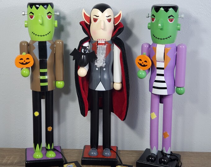 Halloween Nutcrackers Dracula, Frankenstein. Wooden Halloween Nutcracker Decor Etsy
