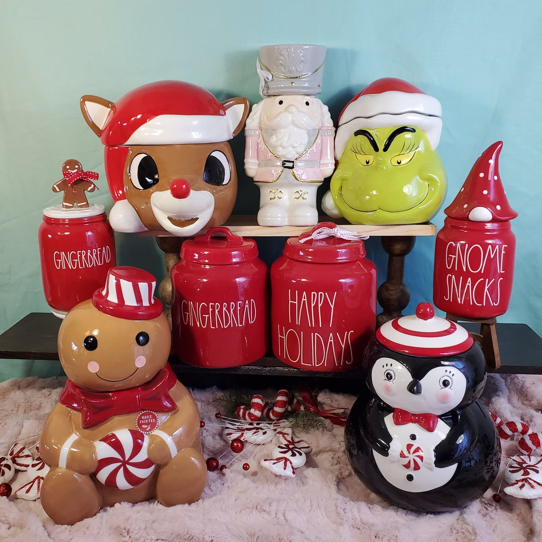 Festive Christmas Canisters Choose Your Design Rae Dunn, Frosty, Grinch