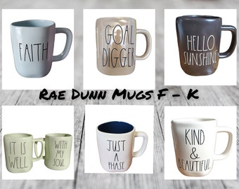 Authentische Rae Dunn Tassen – Buchstaben F bis K | Rae Dunn Kaffeetassen | Handgefertigte und personalisierte Rae Dunn Tassen.