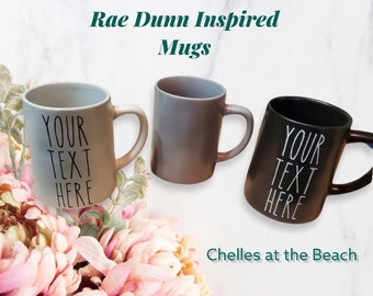 Rae Dunn Inspired Rustic Mugs in Cream, Black and Grey- Customizable, 16oz irregular shaped stoneware mug | Personalized Rae Dunn Inspired.